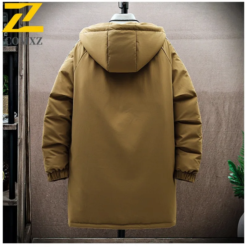 COMXZ Men Duck Down Mountain Hooded Waterproof Long Jacket American Style Vintage Winter Cotton-padded Outdoor Lightweight Coat