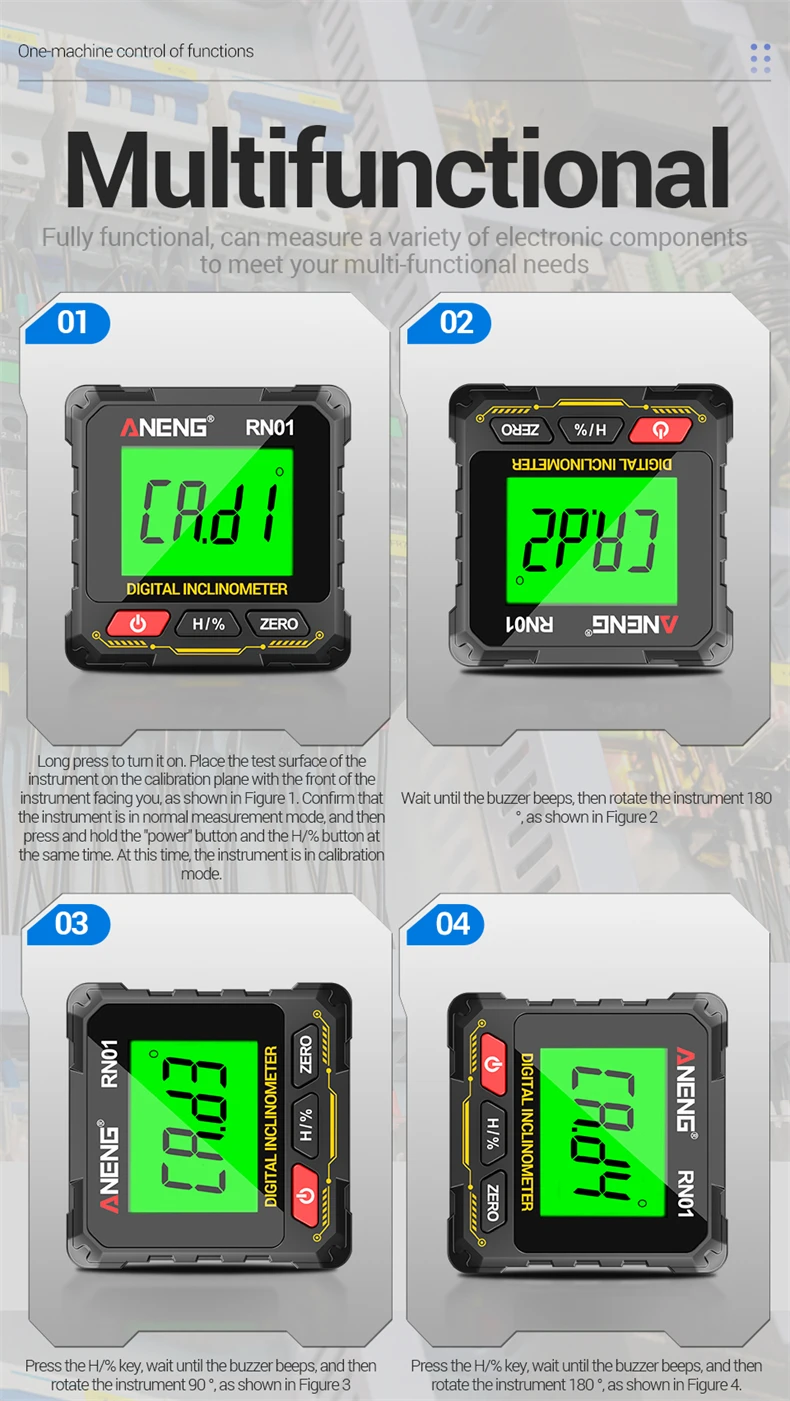 ANENG RN01/RN02/RN03 Digitaler Neigungsmesser Vierseitig Magnetisch Automatische Bildschirmumklappung Multifunktionaler Mehrwinkel-Horizontalmesser – Detail 14
