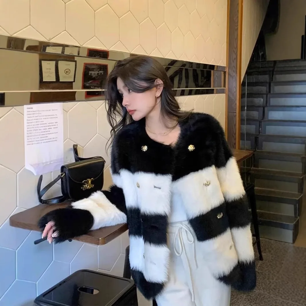 

Короткая вязаная куртка из натурального меха, женская шуба из натурального кроличьего меха, женская новая зимняя повседневная модная теплая толстая верхняя одежда, женская Wh53