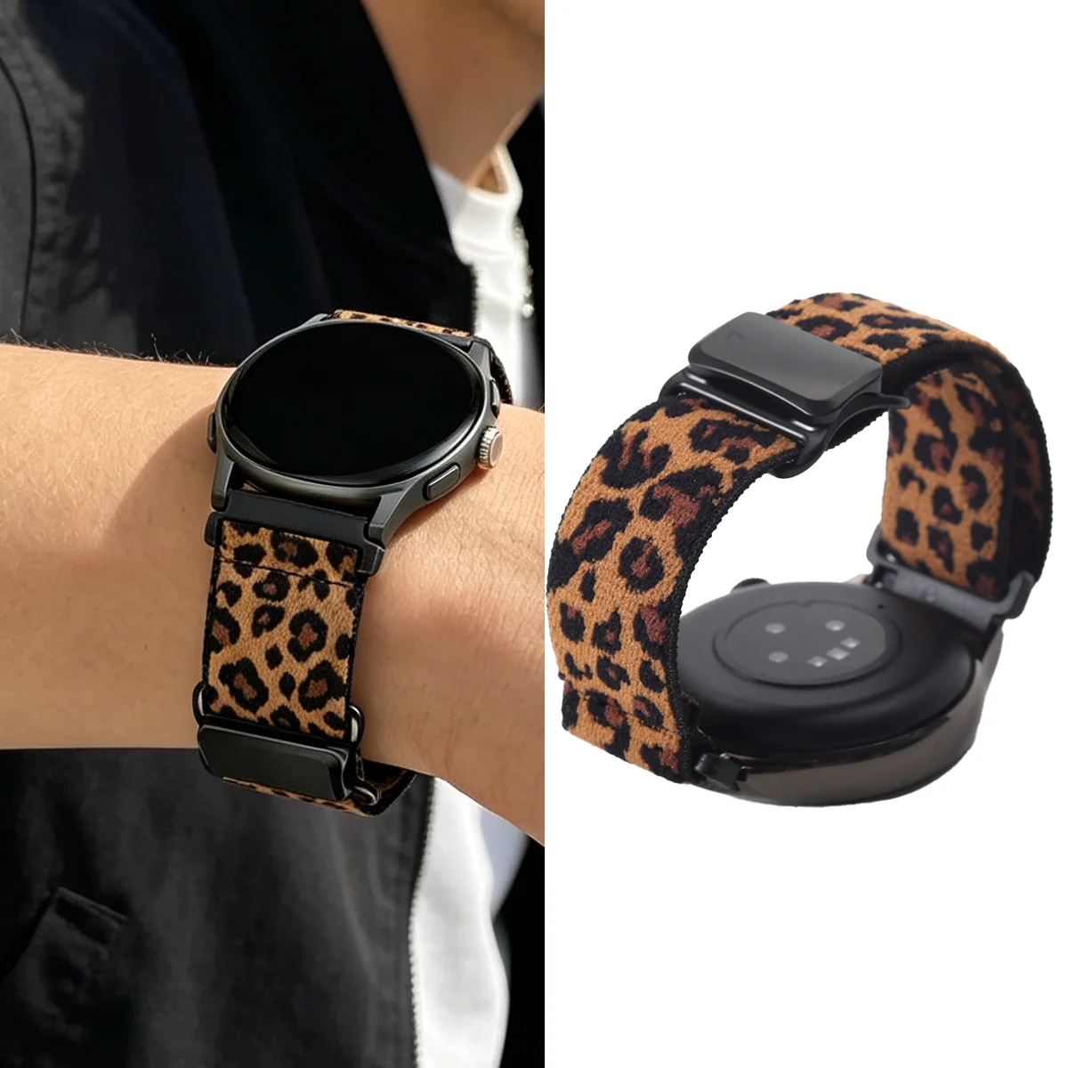 18/20/22mm Leoparden-Magnetarmband für Samsung Galaxy Watch7 6 5 4 FE Dehnbares Nylon-Armband für Huawei GT6/Garmin Watch