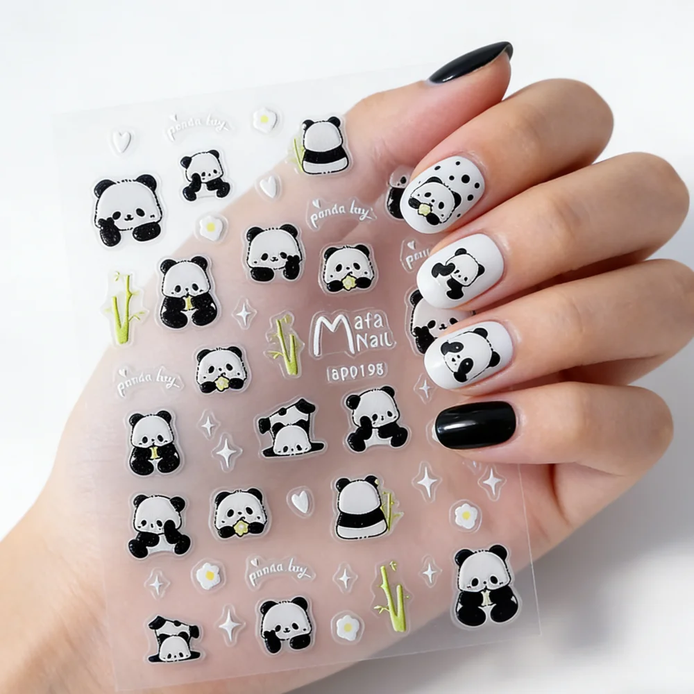 1 Pieza de Pegatinas de Uñas 5D con Diseño de Panda Kawaii, Adhesivas, Lindas Calcomanías de Uñas con Panda y Bambú, Decoraciones de Manicura DIY con Dibujos Animados de Panda