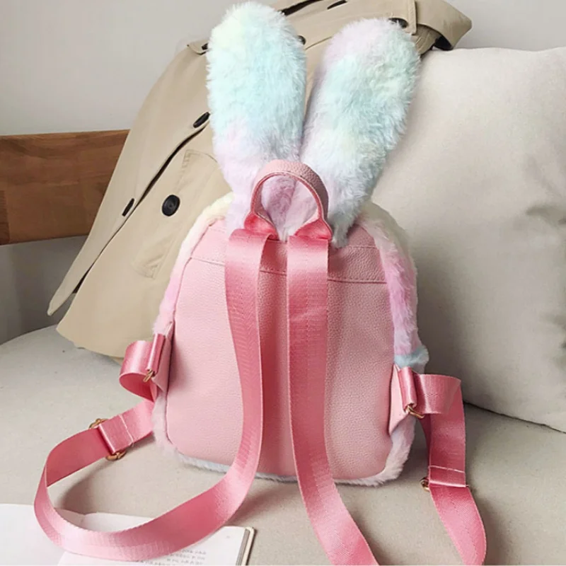 Mochila de pelúcia coelho orelhudo comprido para meninas, Mochila escolar personalizada, Bom presente para crianças, Namorada fofa