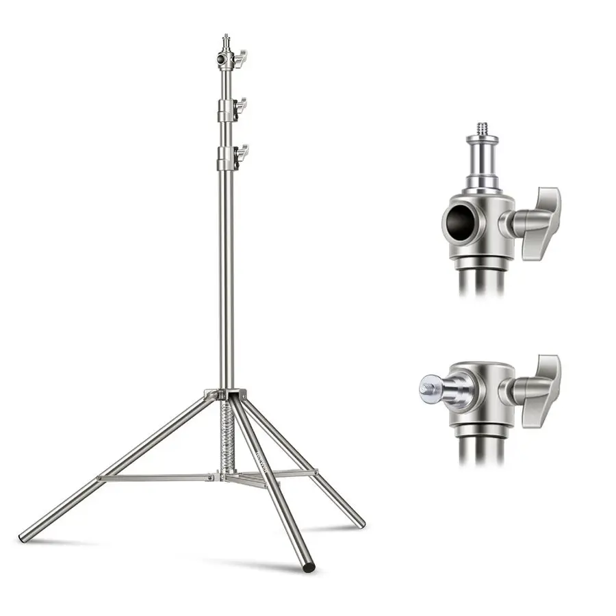

79 2m Stainless Steel Light Stand, Spring Cushioned Heavy Duty Photography Tripod Stand with 1 4 to 3 8 Universal Screw Adapter