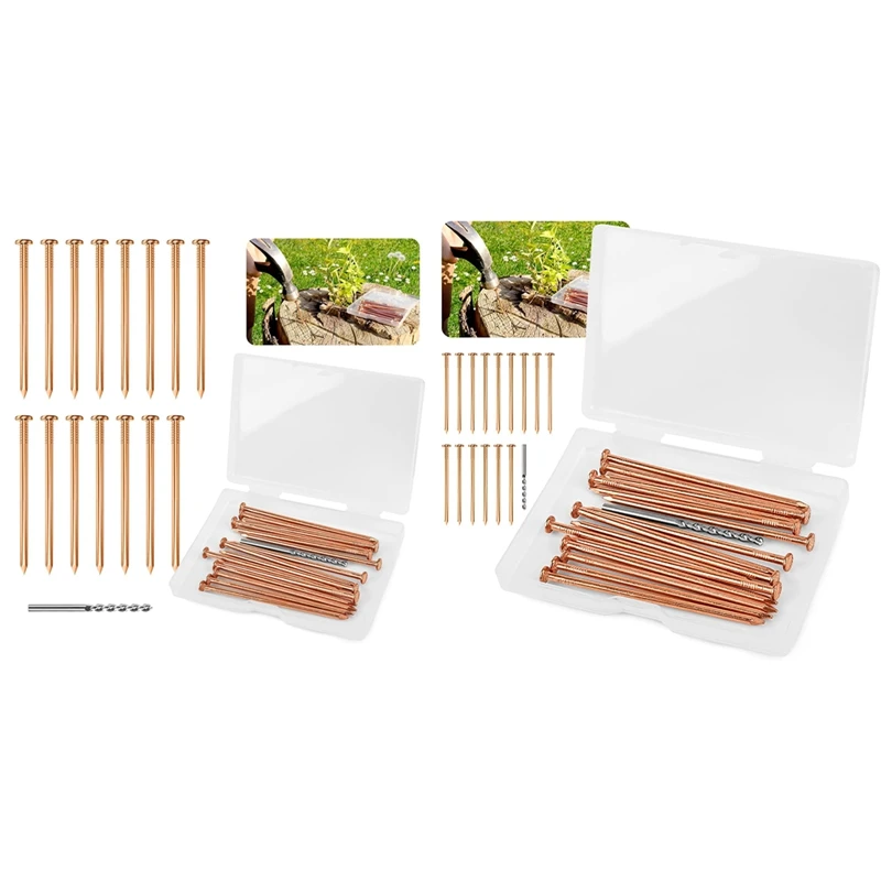 Copper Nails For Killing Tree Stump Roots, 3.15 Inch Copper Nails With Drill, Stake Removal Nailer For Trees