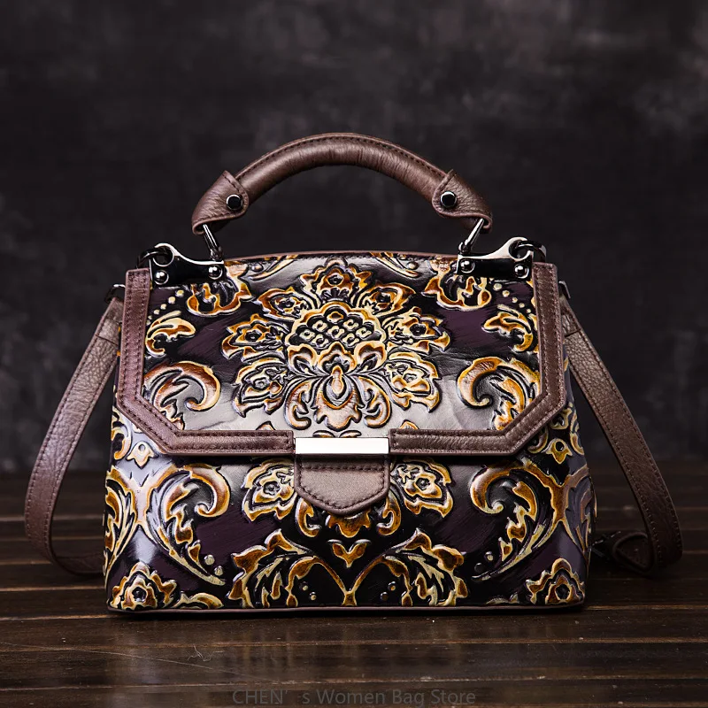 

Womens Genuine Leather Luxury Handbag Handmade Embossed Vintage Shoulder Crossbody Bag New Arrival