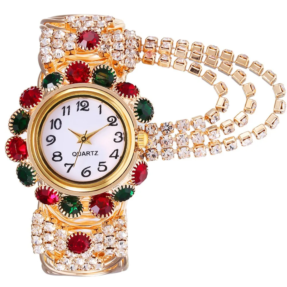 Rose Gold Ladies Wristwatch Adjustable Stainless Steel Quartz Watch Shiny Rhinestone Lightweight Rose Gold Bracelet Watch