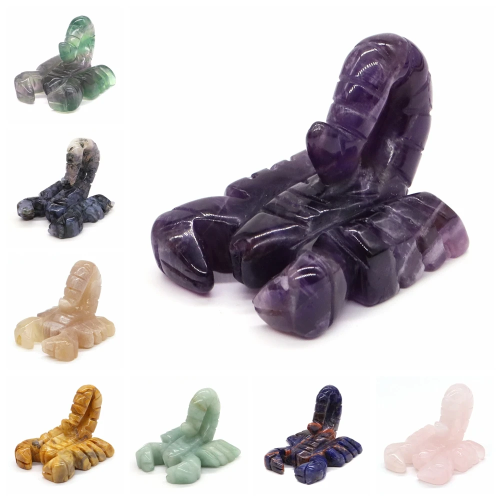 

1.8" Scorpion Statue Natural Reiki Healing Crystals Stones Crafts Gemstone Carved Healing Home Room Decoration Christmas Gift