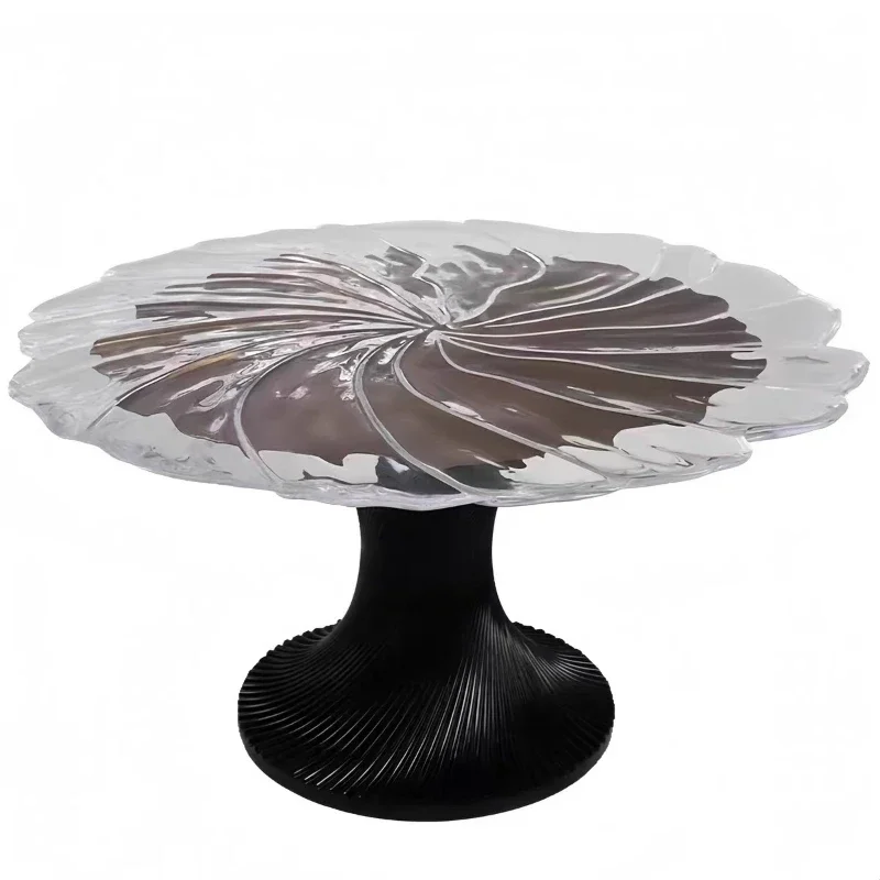 Special-shaped transparent resin crystal water ripple round table fiberglass base petal round table hotel model room