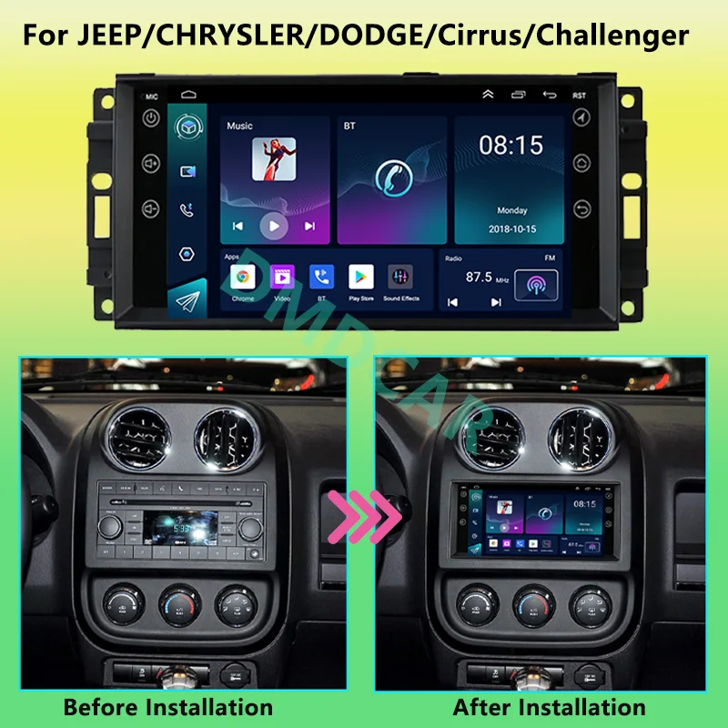 7'' CarPlay AUTO Android Car Radio Stereo Multimedia GPS Navigation For Jeep Compass Commander Grand Cherokee Wrangler Liberty