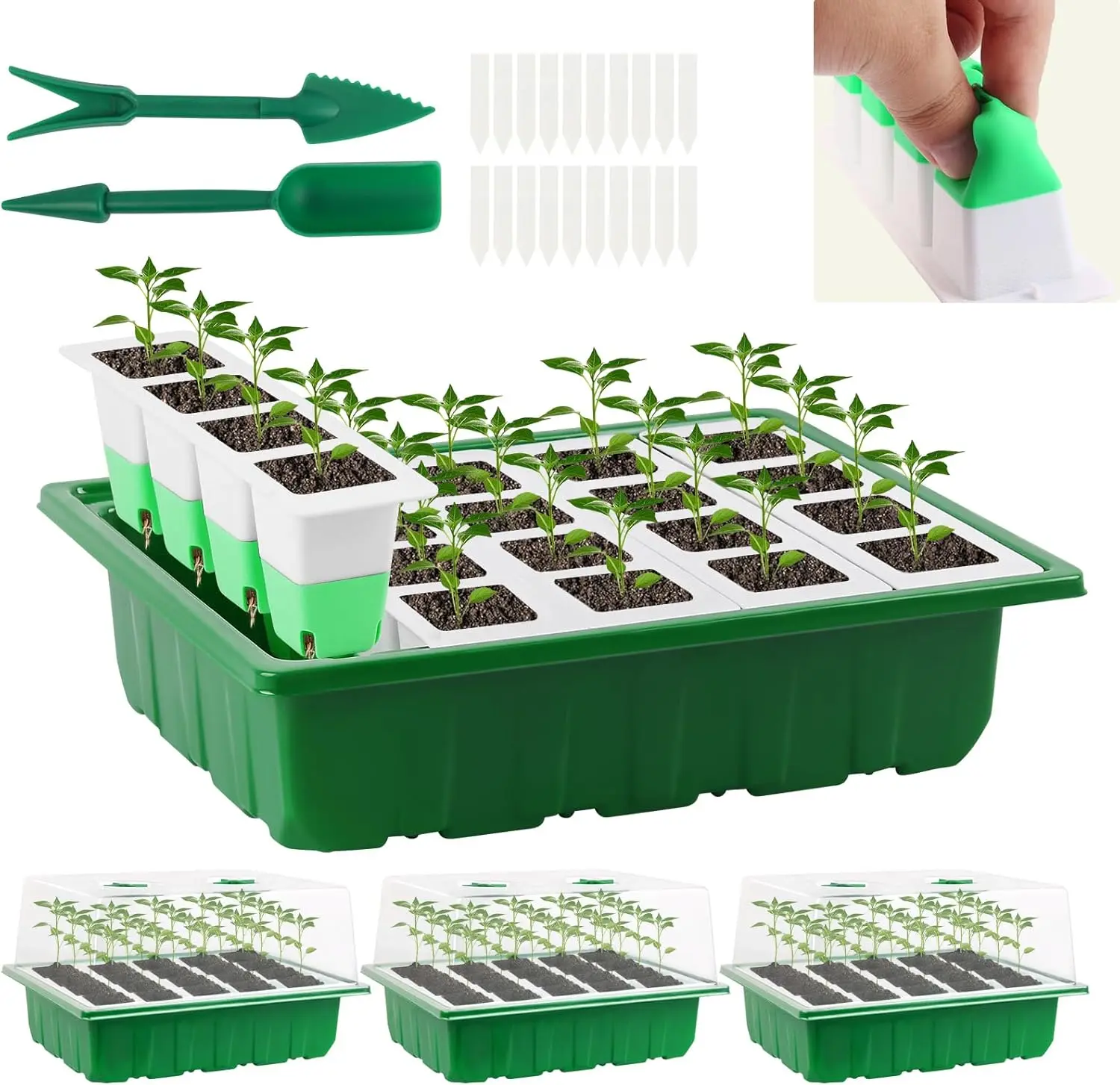 80 Cells Seedling Starter Tray 4 Pack, Soft Silicone Plant Germination Kit with Humidity Dome & Base Mini Greenhouse