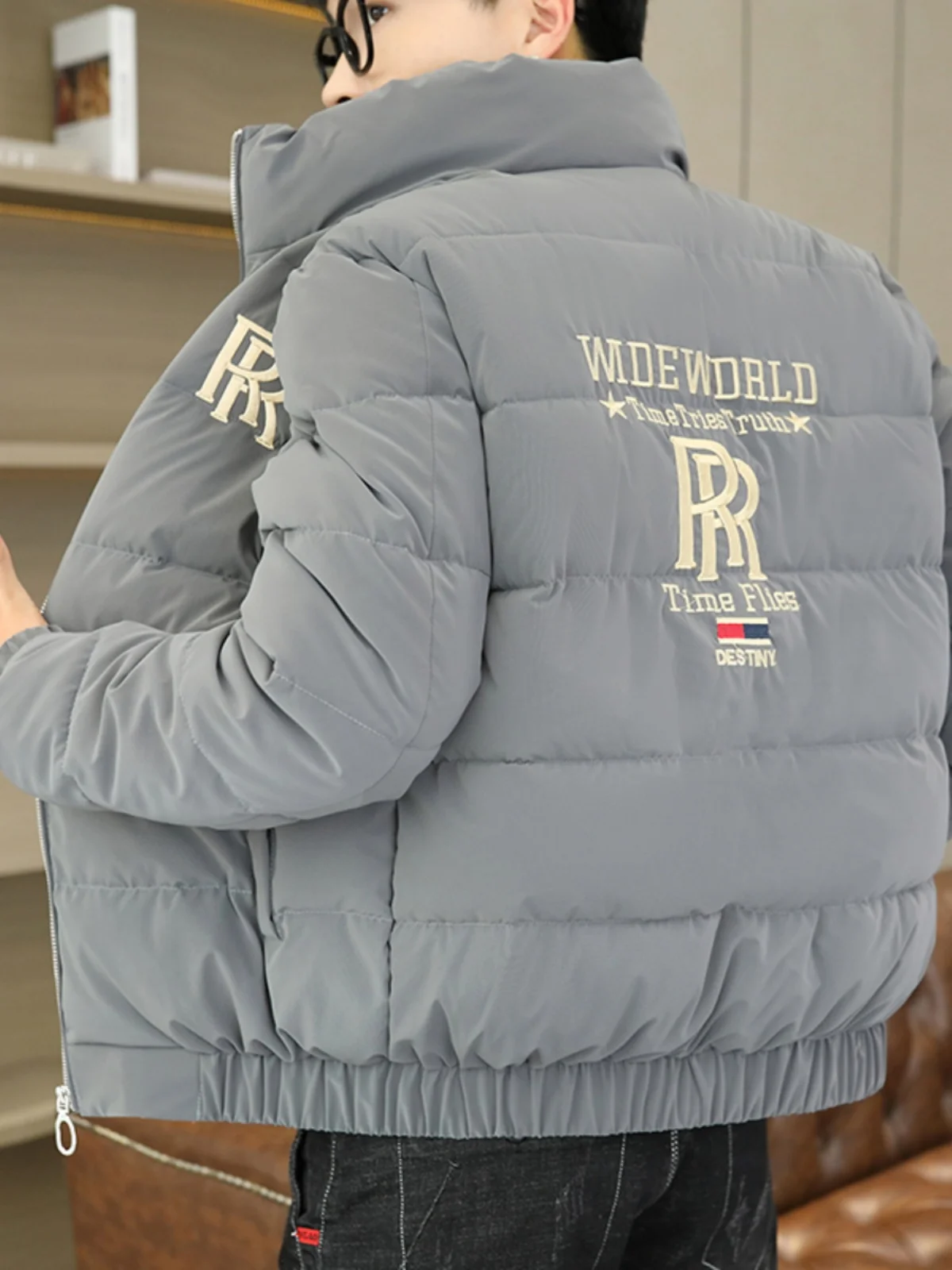 

Европейская мужская хлопковая куртка-пуховик с вышивкой, утепленная, теплая, с регулировкой на талии, молодежная повседневная одежда