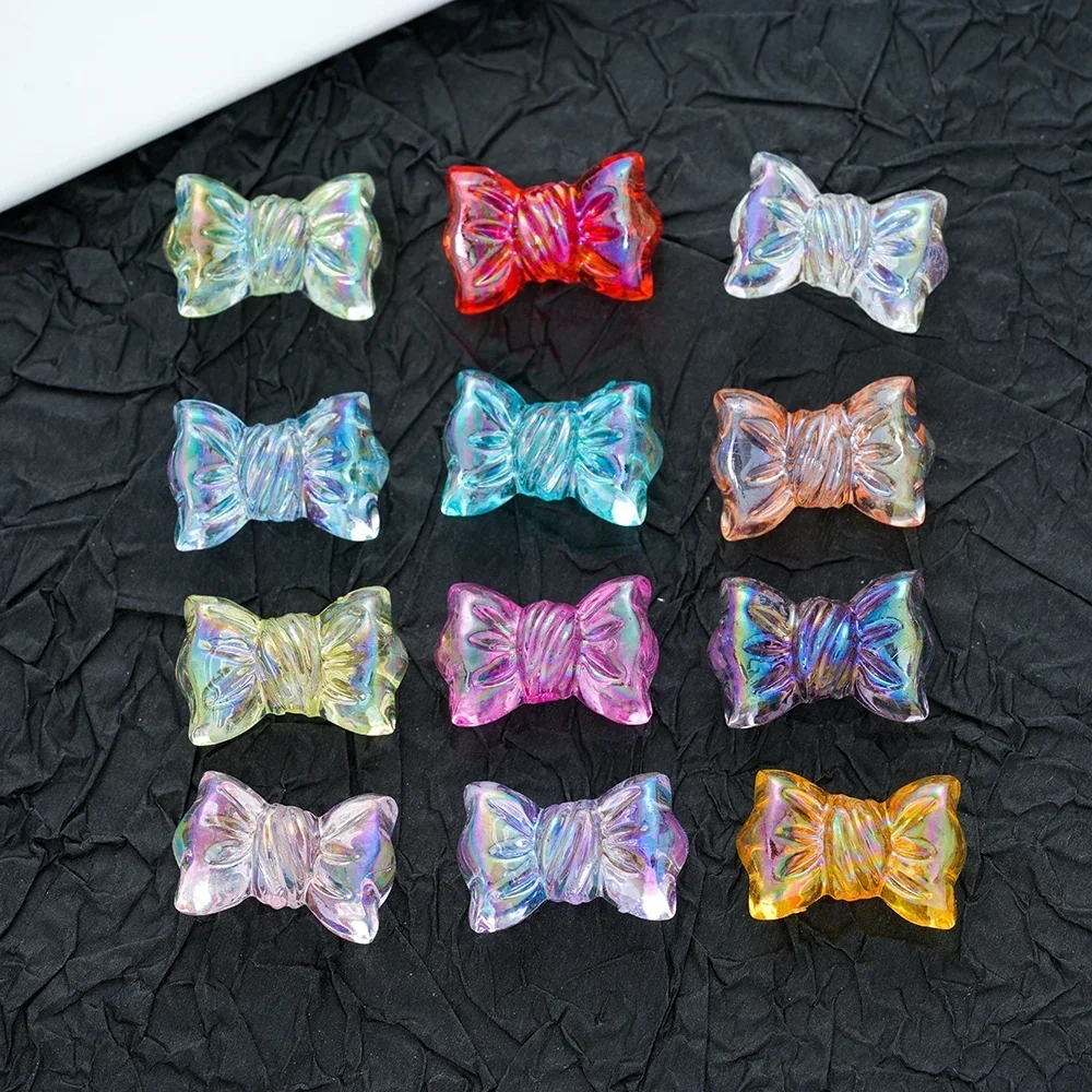 

10pcs Acrylic Transparent Bow Shape Holes Beads For Making Needlework DIY Bracelet Necklace Phone Chain Hair Clips Accessories