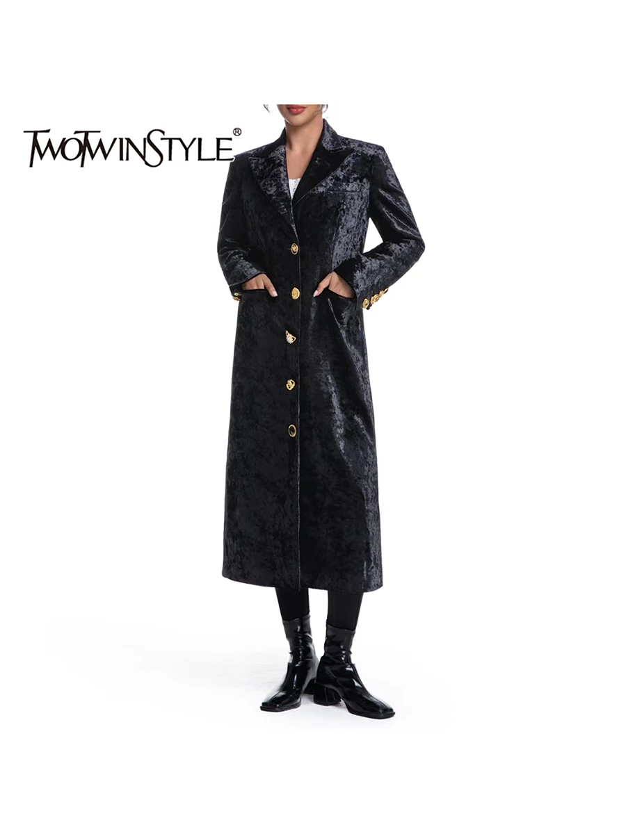 

TWOTWINSTYLE Loose Spliced Irregular Buttons Fashion Coats for Women Lapel Long Sleeves Patchwork Pockets Coat Female Clothing