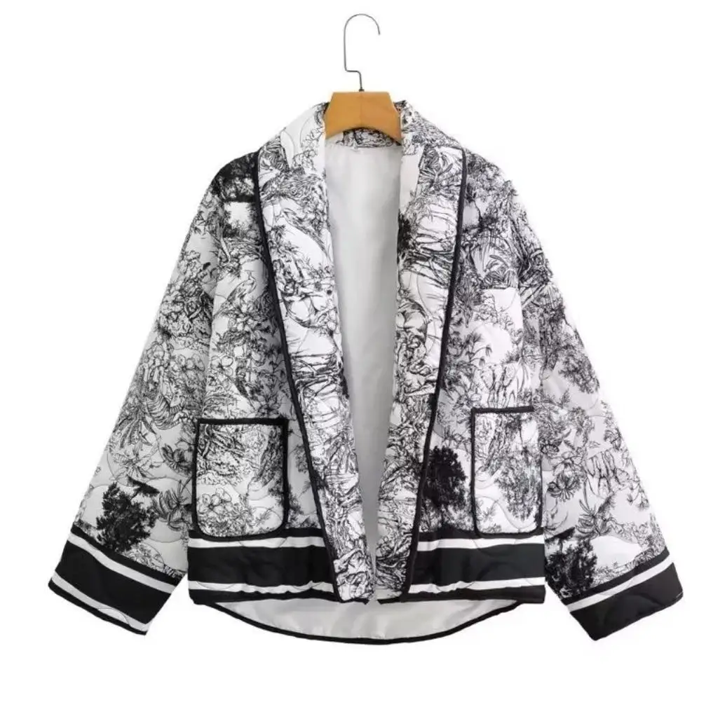 Women's Fashion Cotton Jacket Women Floral Print Quilted Jacket Open Front Kimono Style Padded Coat With Pockets Casual Z6QL - view 6