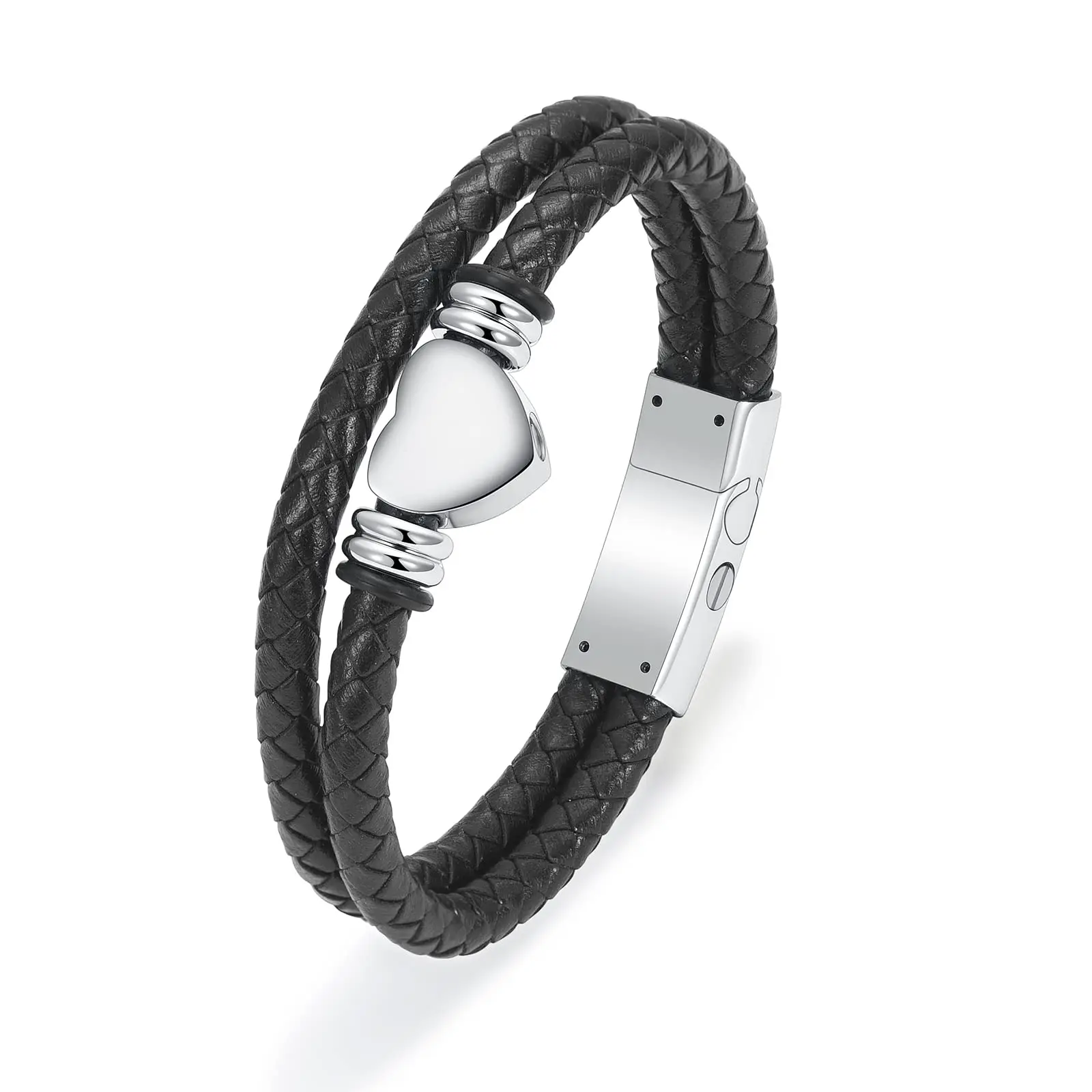 

Heart Cremation Bracelet for Ashes Stainless Steel Urn Memorial Jewelry Braided Leather Wristband Bangle Keepsake for Women Men