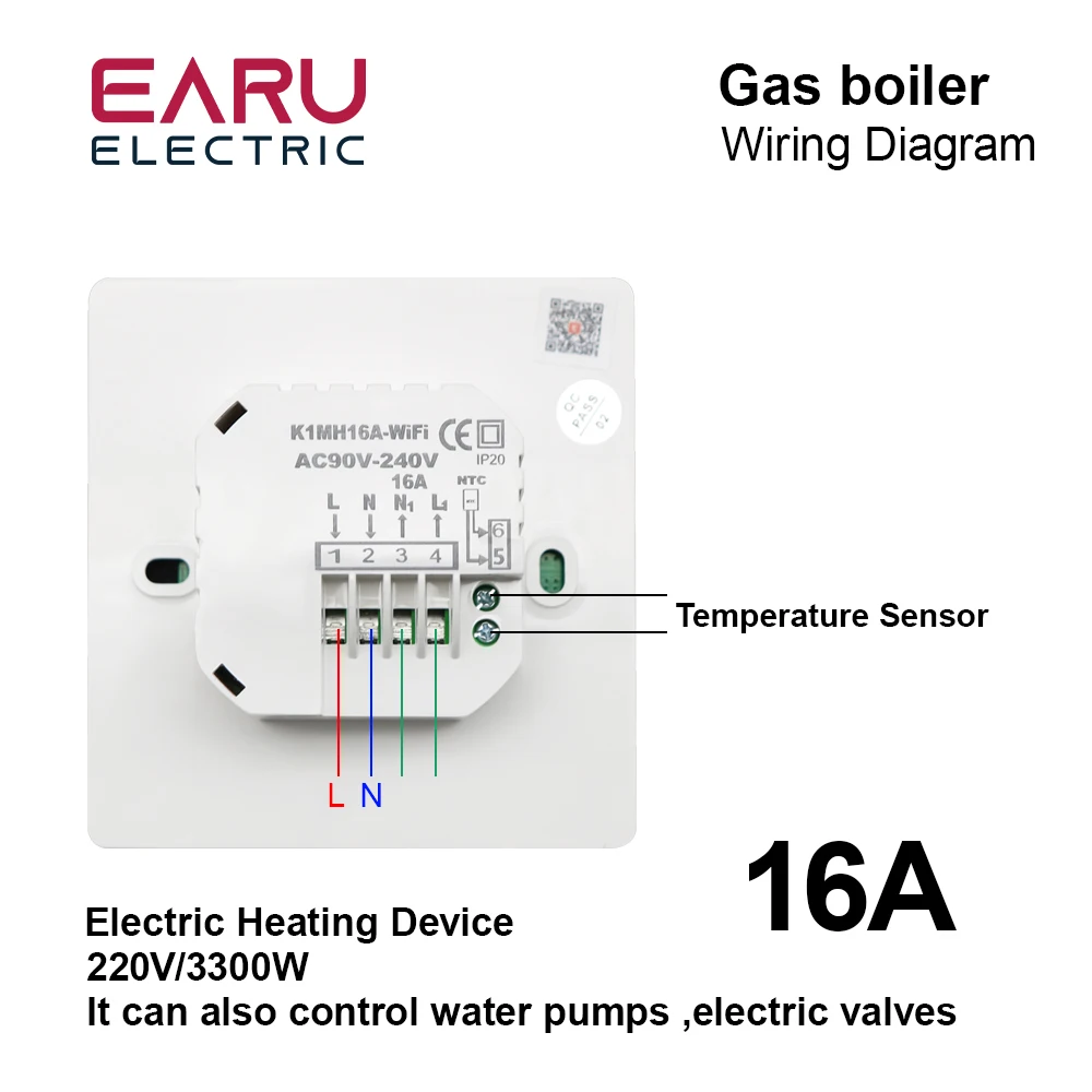 TUYA WiFi Thermostat Temperature Controller Water Electric Floor Heating TRV AC90V-240V 3A 16A Digital LCD Display Wall Mounted