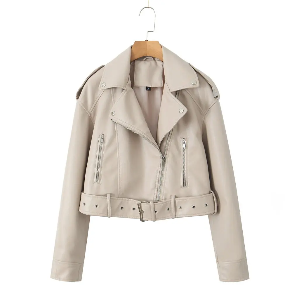 

Zatrax- Vintage Fashion Lapel Short Jacket Coat Autumn Handsome Long Sleeve Faux Leather Women's Outerwear