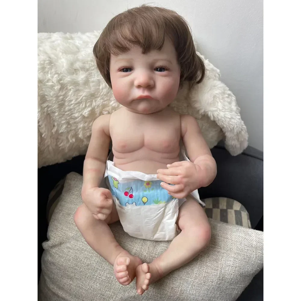 SINO-BB 18Inches Full Body Vinyl Reborn Baby Dolls Levi Awake Handmade 3D Skin with Many Details Veins Muñeca Bebe Reborn Toys