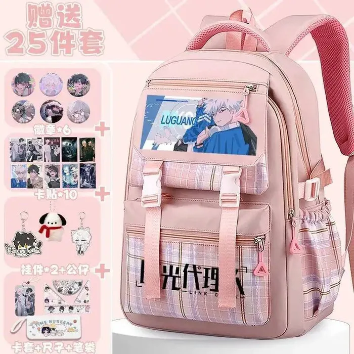 

Дышащая сетка в клетку в клетку, черный, синий, розовый, фиолетовый, Link Click, школьные сумки для подростков, рюкзаки для девочек, милые аниме-игры