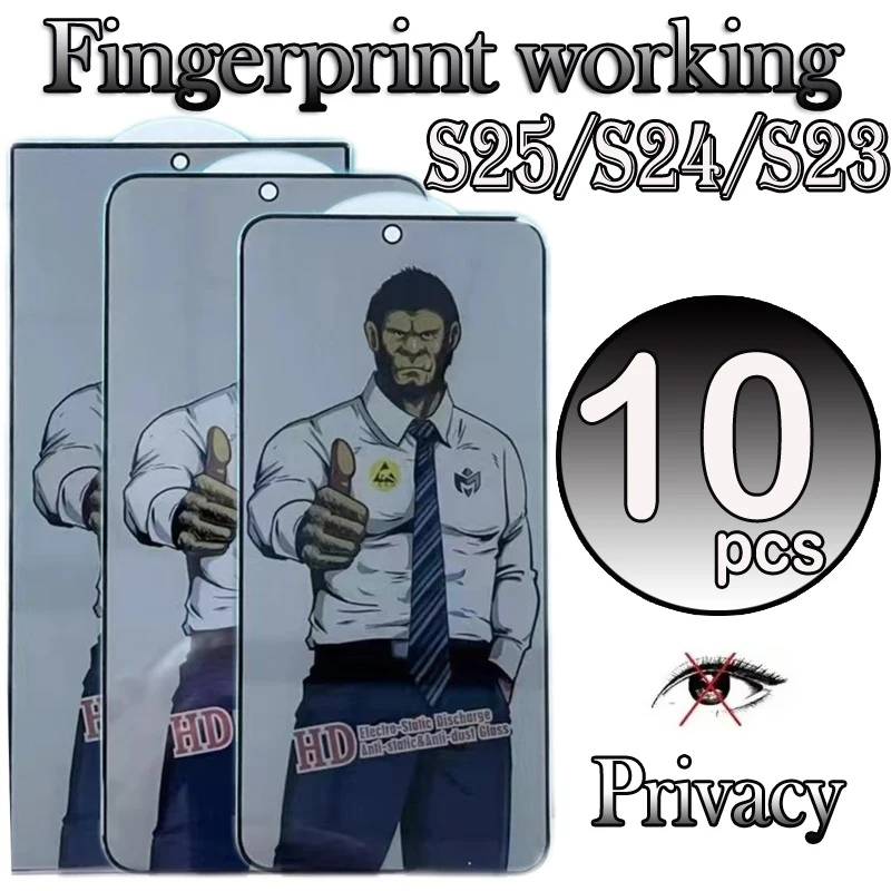 

10pcs Fingerprint Anti Spy Gorilla Glass For Samsung S25 S24 Ultra S23 S22 S21 Plus Full Privacy Antistatic Screen Protector