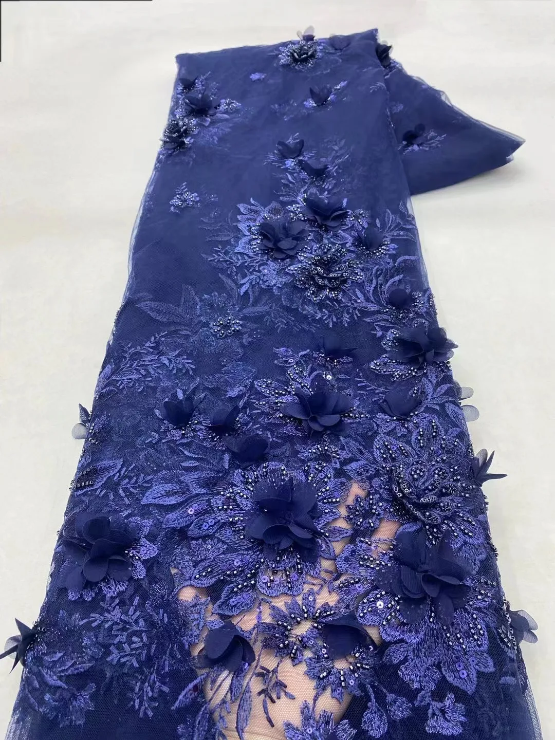 

PURPLE African Glue Sequins Lace Fabric High Quality Embroidery 3d Flower Sequence Beaded Lace Fabric For Bridal Material