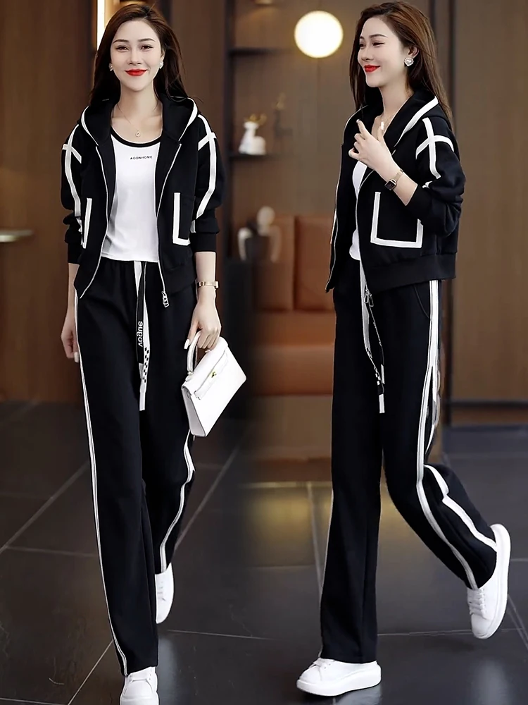 

Комплект повседневной спортивной одежды для женщин: модный весенне-осенний костюм из двух предметов с широкими брюками и удобным длинным свитером...