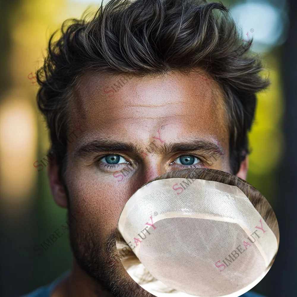 

Comfort Durable Mono Mesh Swiss Lace TOP&PU Men's Toupee Wigs Cheapest Human Hair Prosthesis Breathable Black Brown Hair System