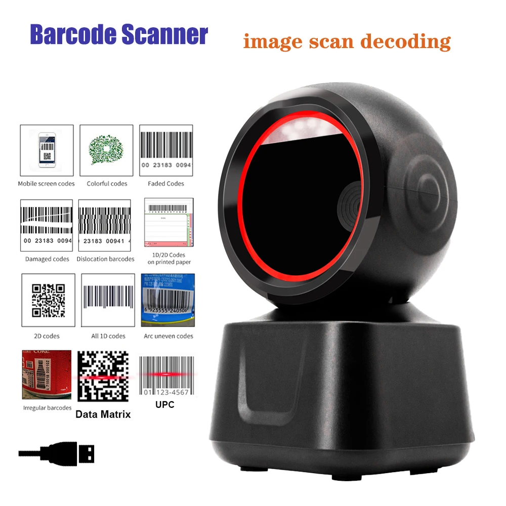 2D Barcode Scanner Desktop Image Platform Omnidirectional Scanner 1D 2D QR code reader USB Hands-free Precision Durable Scanner