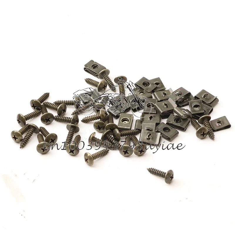 50set/lot M4 4.2mm M5 4.8mm Motorcycle Car Scooter ATV Moped Ebike Plastic Cover Metal Retainer Self-tapping Screw and Clips