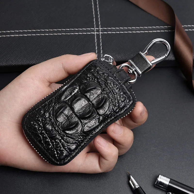 New Genuine Leather Men's and Women's Multifunctional Key Chain Crocodile Pattern Car Key Bag Top Layer Cowhide Key Bag