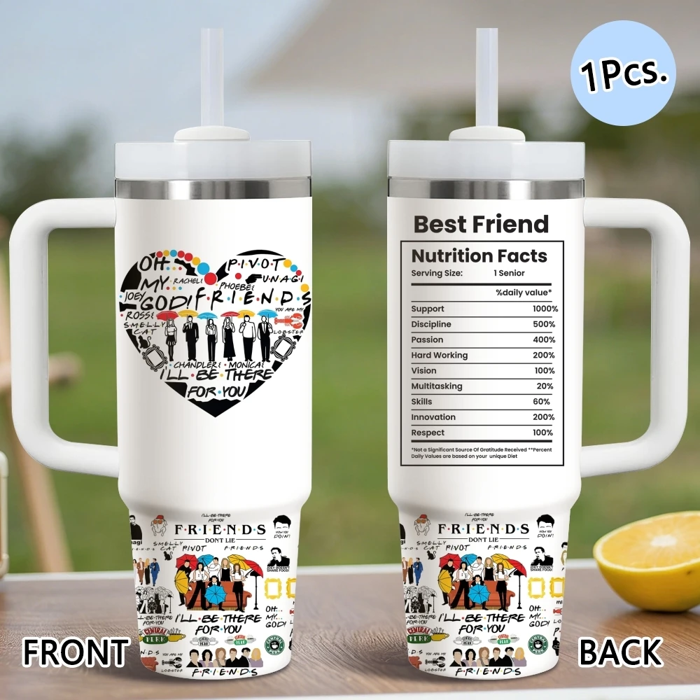 F-Friends TV Show Vacuum Flasks 40oz Stainless Steel Insulated Tumbler with Handle & Straw Leakproof Travel Mug