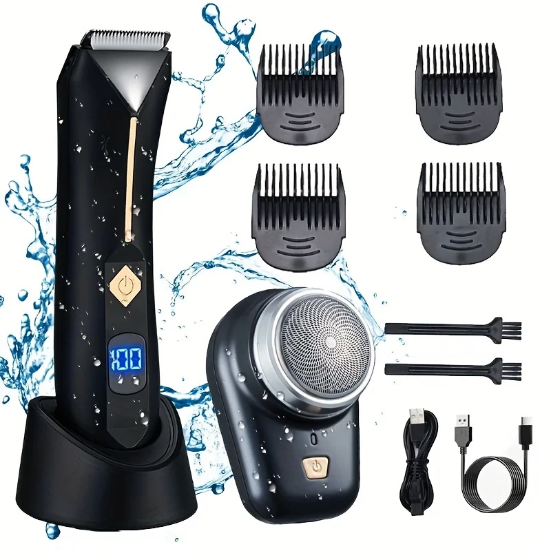 Waterproof Manscape Trimmer For Men, Rechargeable Body Shaver Groomer Kit, Groin Hair Hygiene Clipper Set