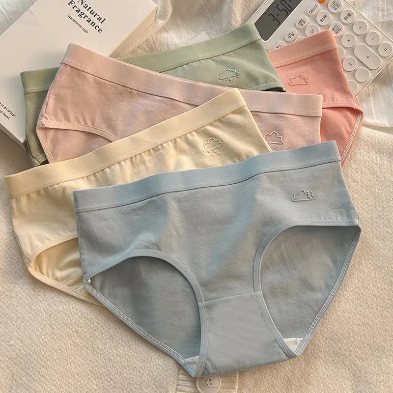 

5Pcs Хлопок Погода Узор Нижнее Белье Женщины Стретч Трусики Девушки Сексуальные Твердые Низкая Талия Брифы Дышащий Спорт Трусы M-XL
