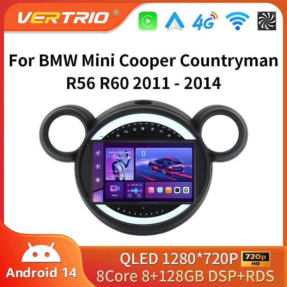 Android16 For BMW Mini Cooper Countryman R56 R60 2011 - 2013 Auto Carplay GPS Navigation Stereo Multimedia Player 4G Wifi Screen