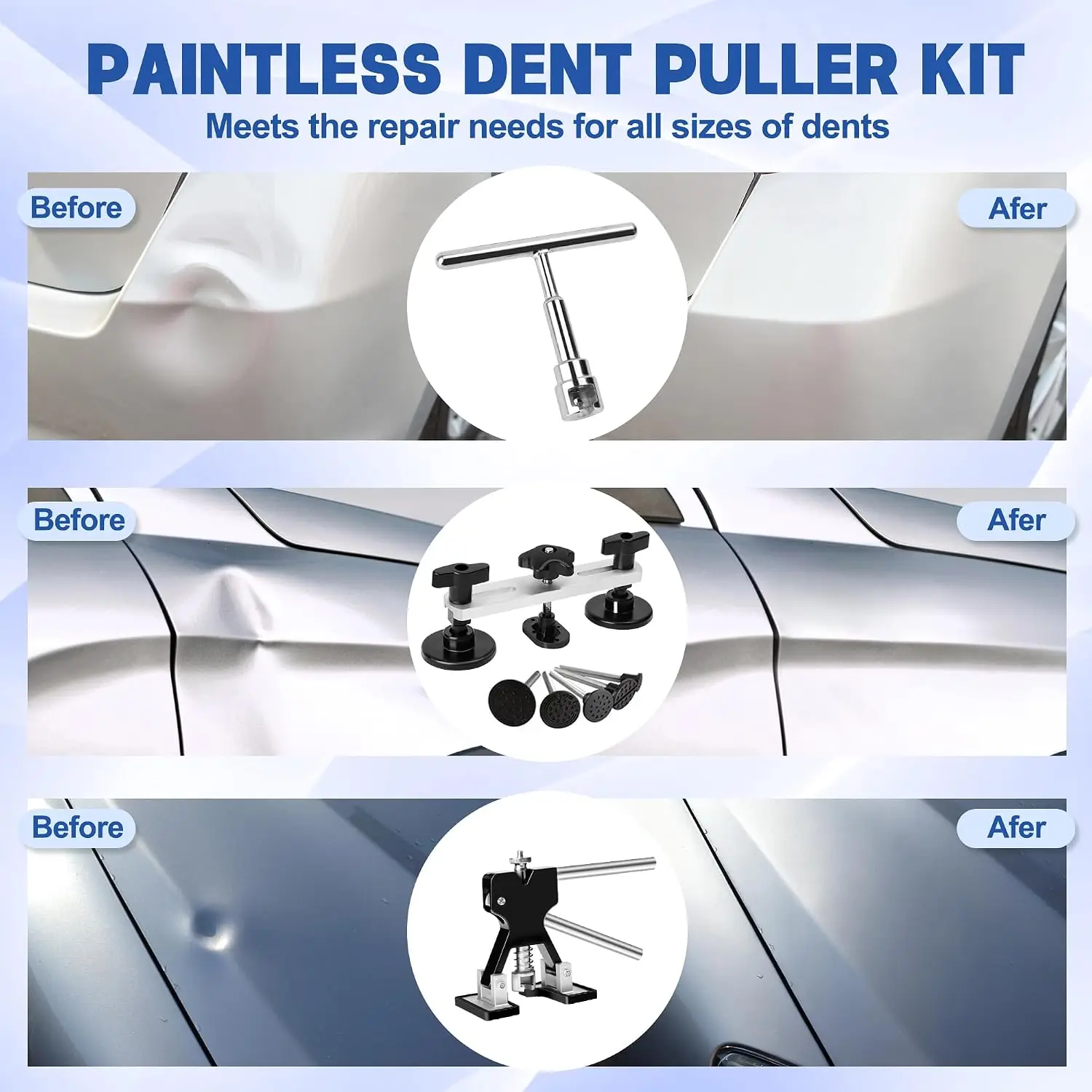 140 PCS Car Dent Puller Kit Paintless Dent Removal Kit Dent Remover Tool Dent Lifter for Car Dents Hail Damage Door Ding Repair