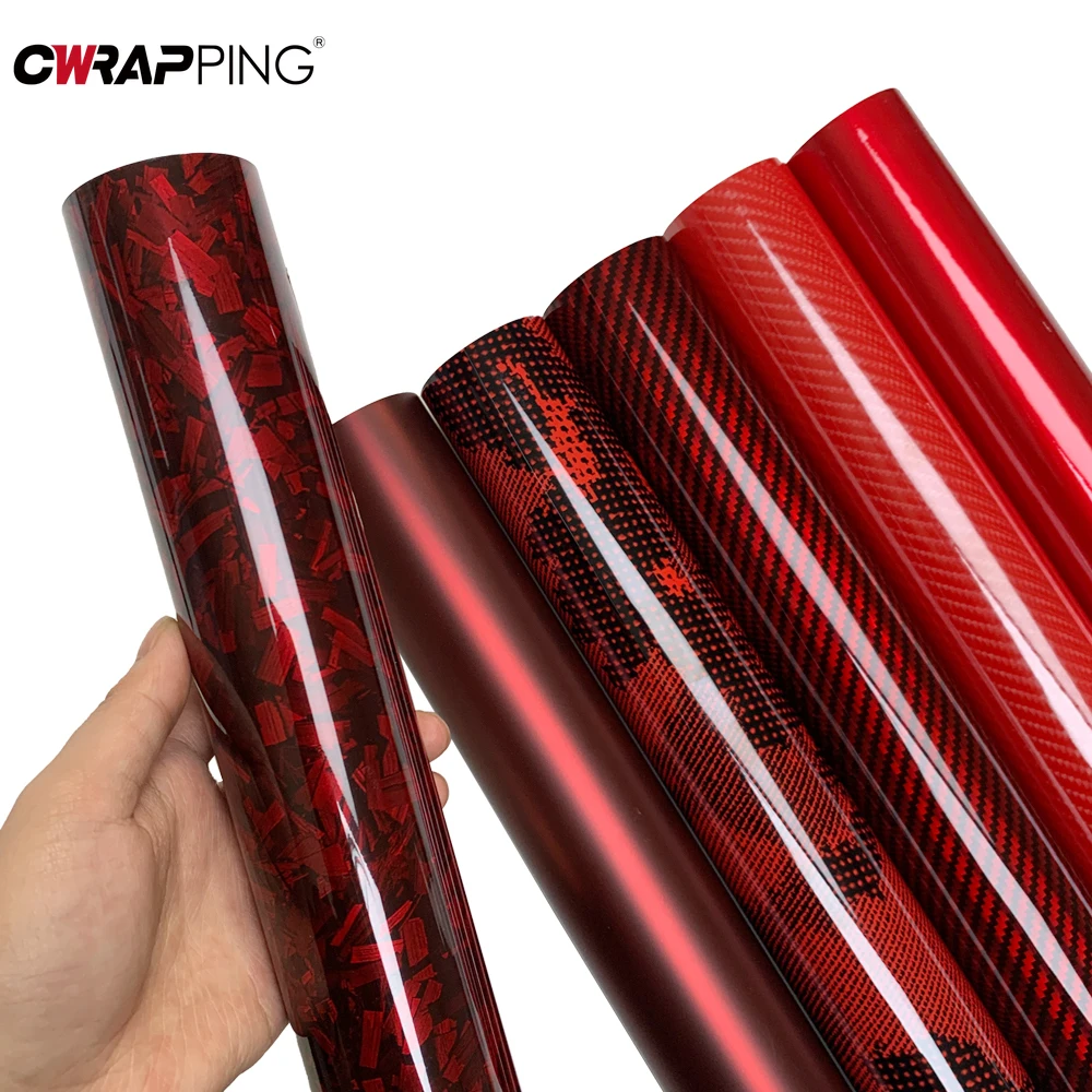 

Car Film Covering Red Series Car Adhesive Vinyl Waterproof Anti Collision Carbon Fiber Wrap PET High Glossy Motorcycle Sticker