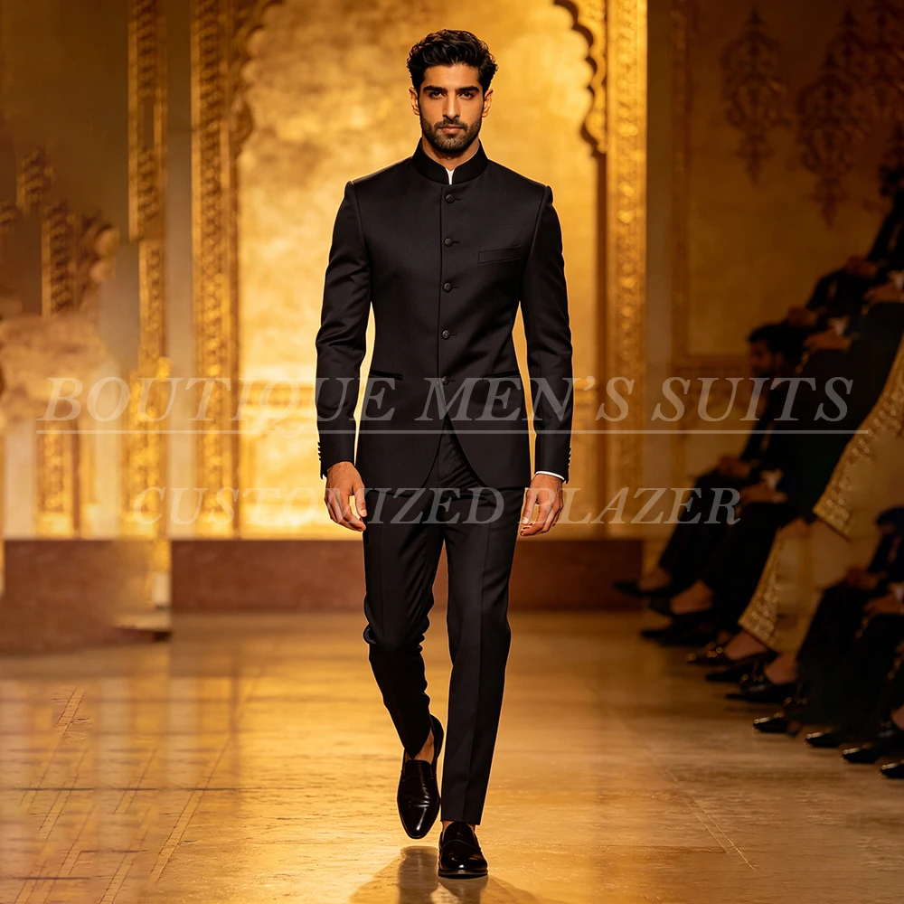 

Элитные черные мужские костюмы 2026: Индивидуальный пошив, приталенный пиджак, свадебный комплект Джодхпури из 2 предметов (пиджак и брюки), нарядный костюм для мужчин