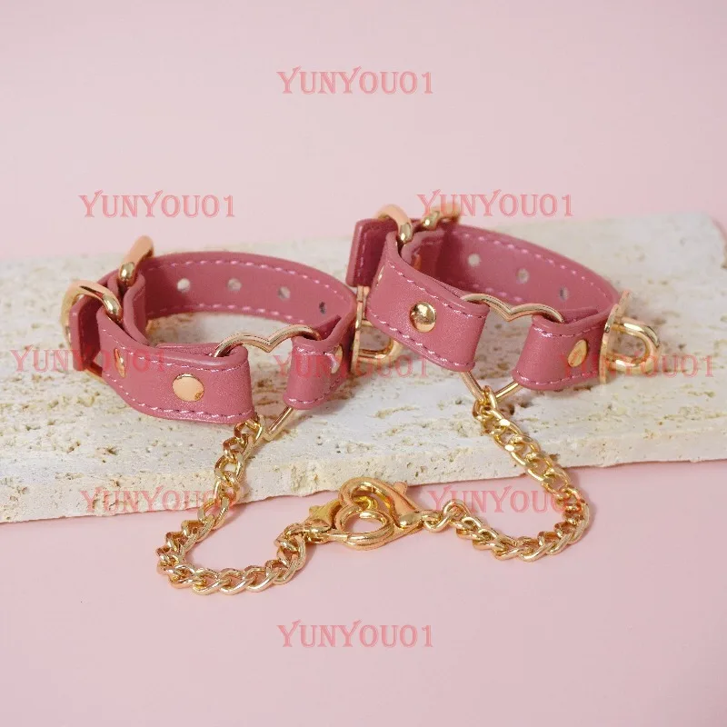 

Pink Love Leather Cowhide Bracelet Ankle Ring Copy Chain Restraint Binding Props