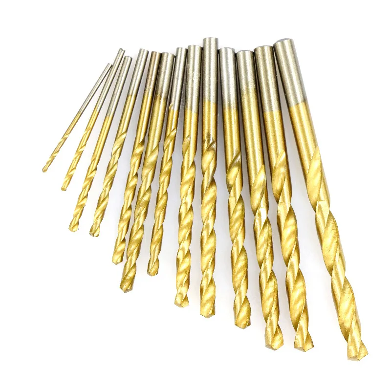 

13/19PCS Titanium Plated 13pc Straight Shank Twist Bit Straight Shank Hard Metal Twist Drill Bits for Stainless Steel Wood