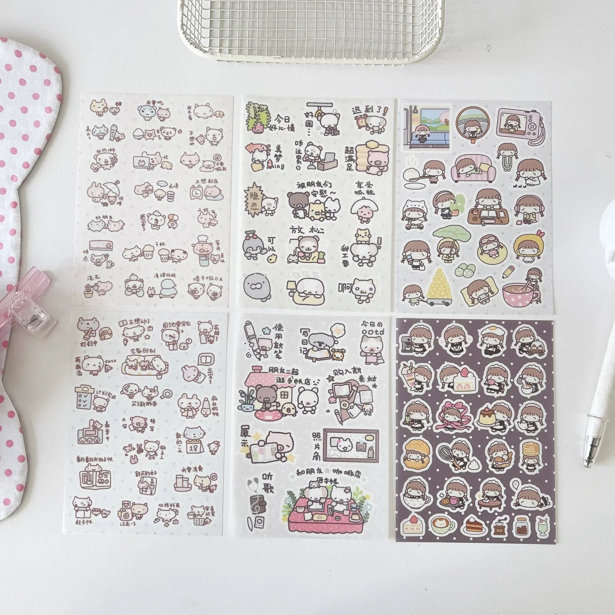 WAKAWAKA Kawaii Diary Stickers 3 Style Options 2 Sheets Washi Paper Special Oil Print Kiss Cut for Journal Scrapbooking Planner
