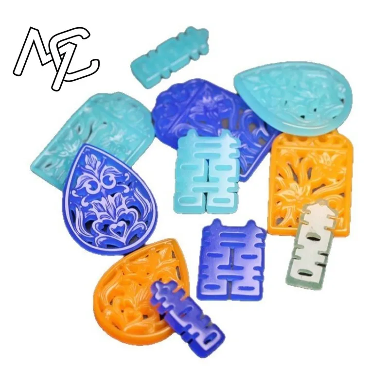 2PC Original Blue Water Jade Emerald Hollow Out Earrings Jewellery Fashion Accessories DIY Hairpins Woman Amulet Customized