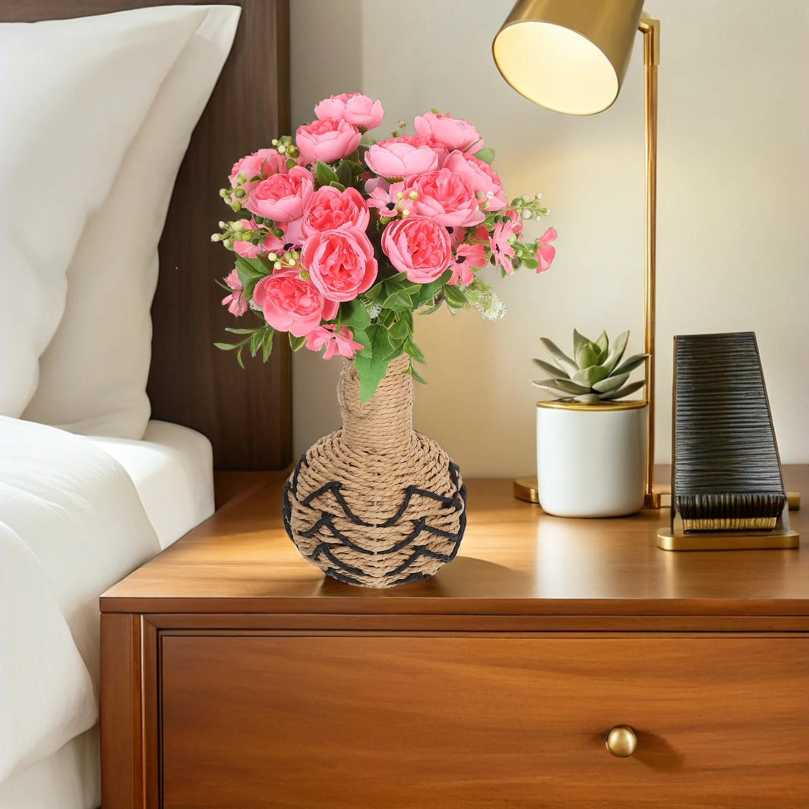 

Handwoven Paper Rope Vase Rustic Farmhouse Flower Holder for Artificial Dried Flowers Dining Table Decoration Woven Plant Holder