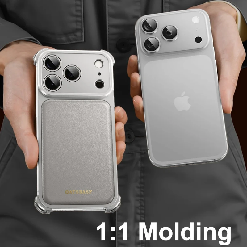 

Oatsbasf чехол для телефона из натуральной кожи для iPhone 17 Pro/16 Pro Max, противоударный бампер, защитный металлический безрамный чехол