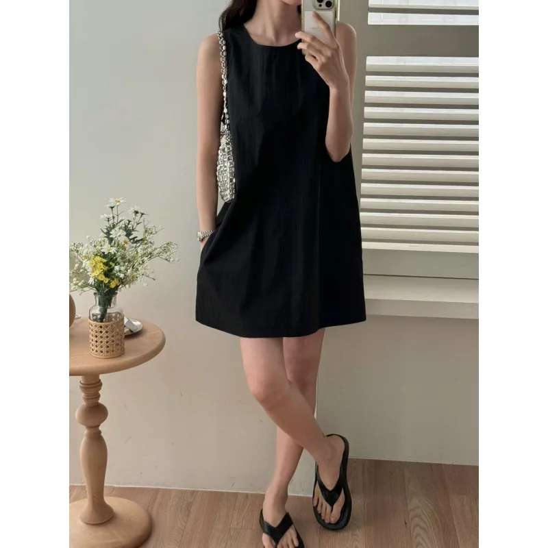 Korean Dongdaemun Chic Sleeveless Simple Vest Dress Short Pencil Skirt High Collar High Waist Casual Urban Style Korean Fashion