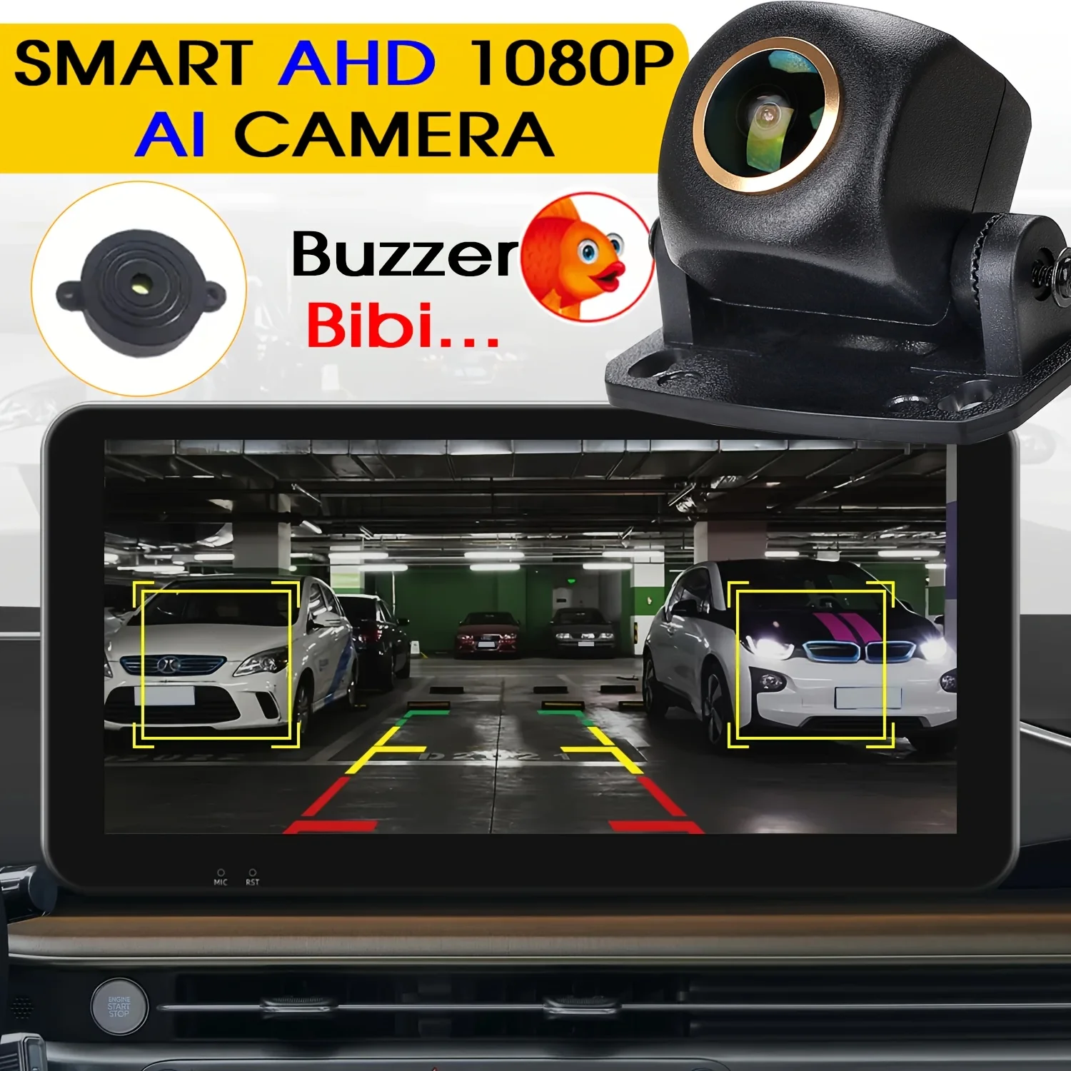 

Backup Camera AI AHD 1080P, ADAS Radar Back-up Audio Alarm and Reversing Parking, Fisheye Golden Lens Rearview Reverse Camera