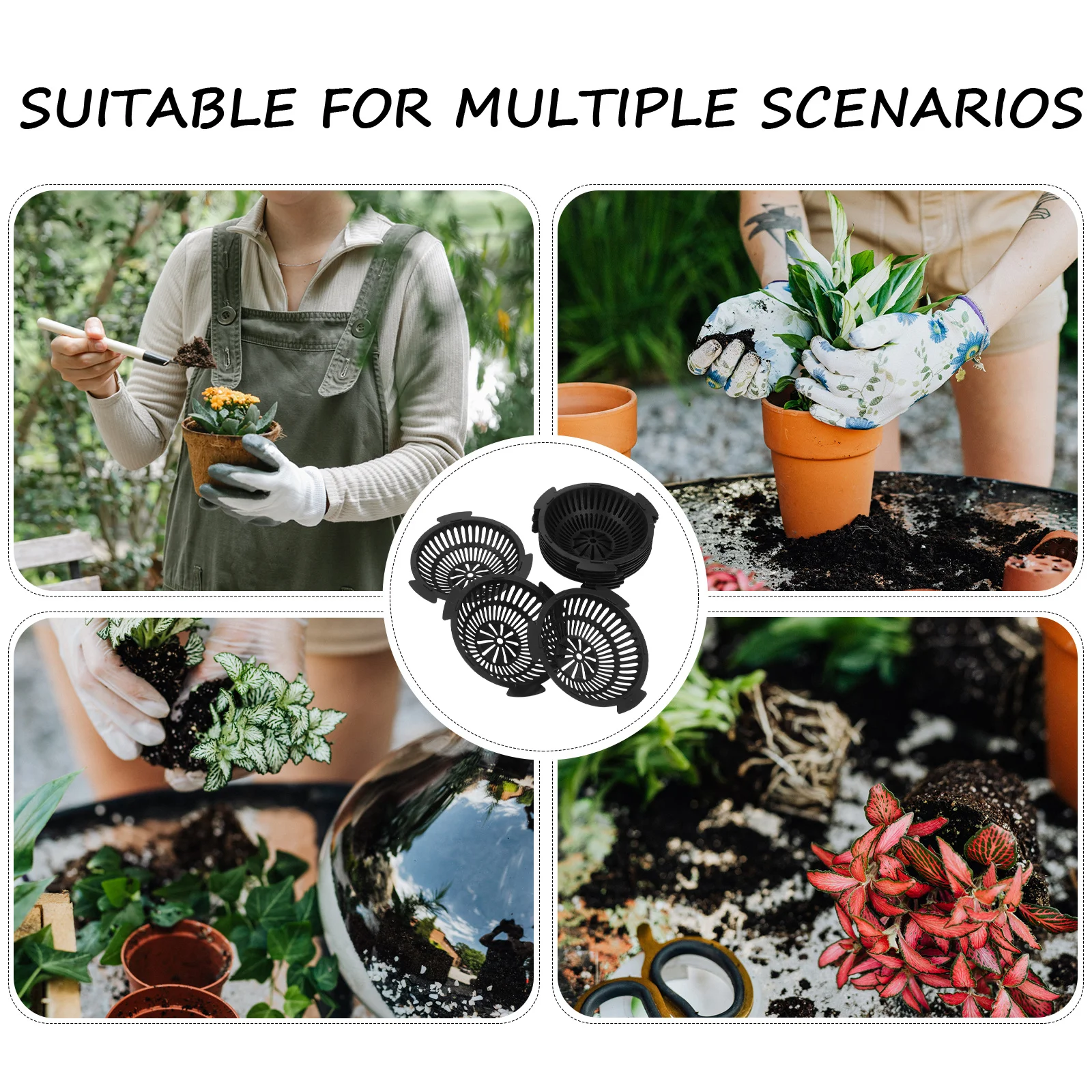 10 szt. Siatka drenażowa do doniczek w kształcie misy, zapobiegająca wyciekaniu gleby, mata siatkowa do kwietników, podkładka do bonsai, plastikowa baza filtrująca