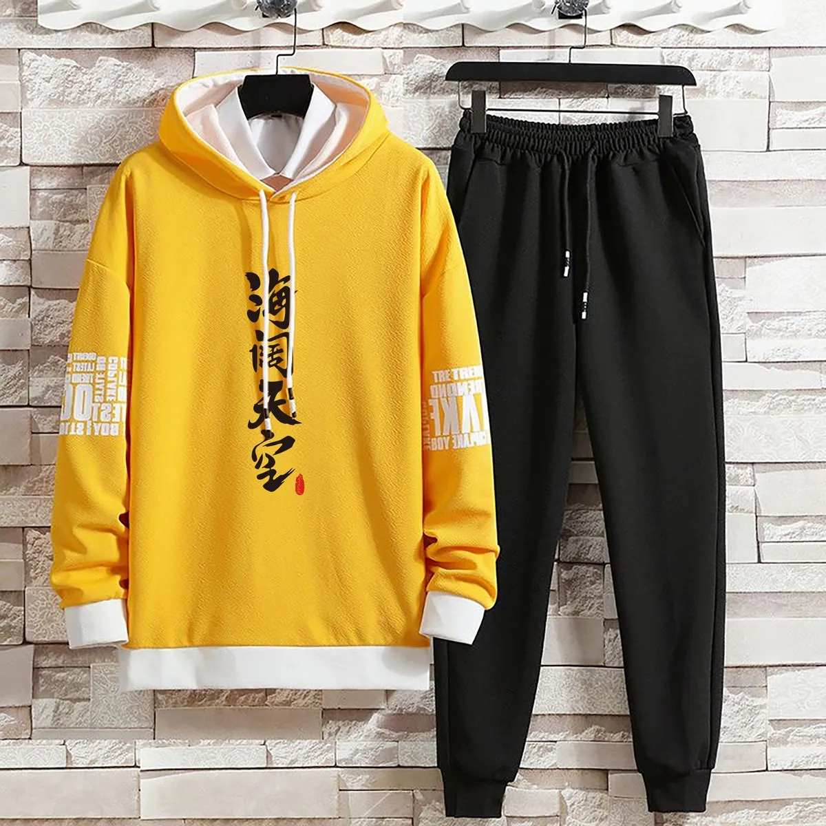 Hoodies Set Pants Clothing for Men Casual Summer Autumn Suits Pullover Hat Hood  Print Sweaterhoodie Men New Top Long Sleeves