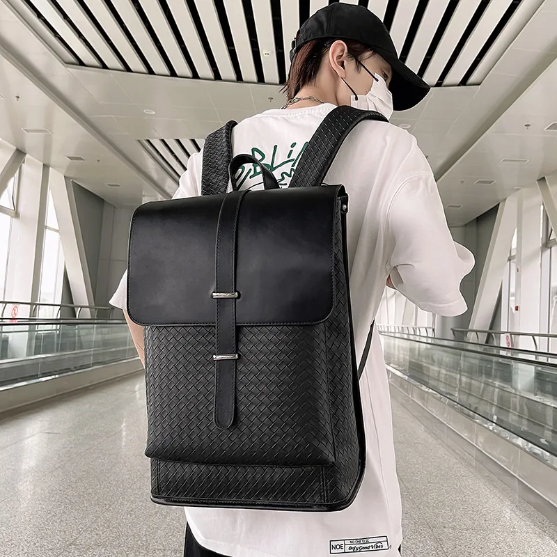 New Backpack Men Business Korean Style Trendy Design Black Travel Large Capacity Notebook Casual Student Schoolbag Cool Handsome