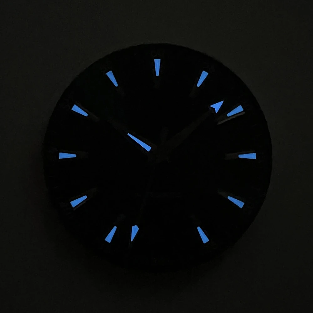 33.2mm Watch Dial Hands Parts Green Red Gray AT150 AQUA Sun Brushed for NH35A Date At 6 - Blue Lume view 6