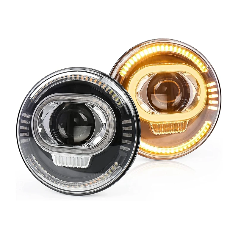 LED Headlights, 7 Inch Round LED Headlights Clear Dual Halo DRL Turn Signal For Jeep Wrangler JK TJ CJ LJ Land Rover